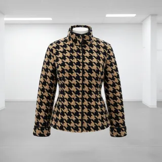 Kabát anyag TEDDY JACQUARD PIED DE POULE camel