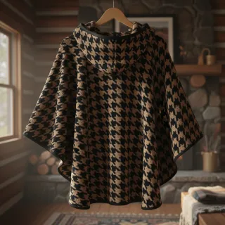 Kabát anyag TEDDY JACQUARD PIED DE POULE camel