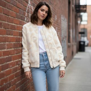 Kabát anyag TEDDY Hearts off white