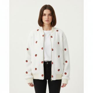Kabát anyag TEDDY EMBROIDERY Strawberries off white