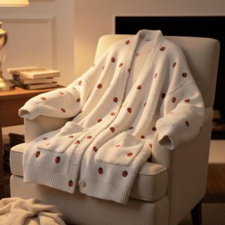 Kabát anyag TEDDY EMBROIDERY Strawberries off white