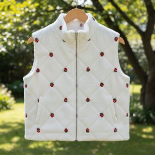 Kabát anyag TEDDY EMBROIDERY Strawberries white