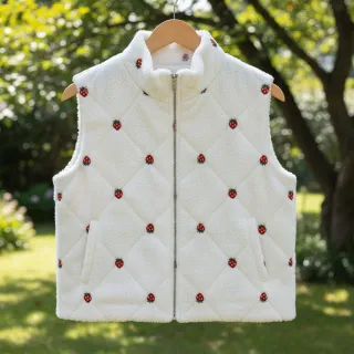 Kabát anyag TEDDY EMBROIDERY Strawberries white