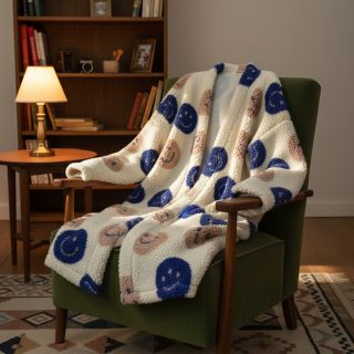 Kabát anyag TEDDY JACQUARD Happy faces ecru