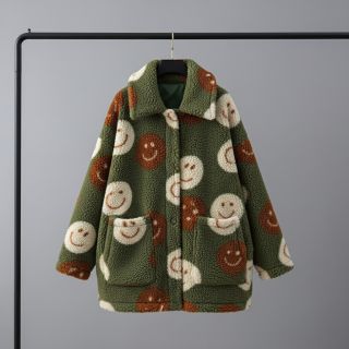 Kabát anyag TEDDY JACQUARD Happy faces green