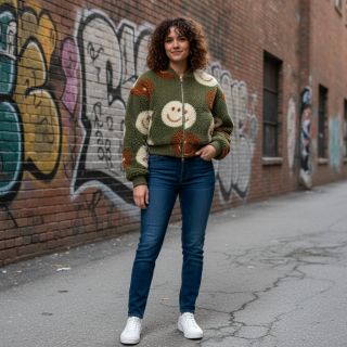 Kabát anyag TEDDY JACQUARD Happy faces green