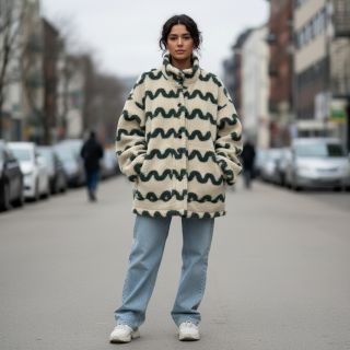 Kabát anyag TEDDY JACQUARD Waves army green