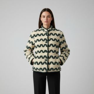 Kabát anyag TEDDY JACQUARD Waves army green