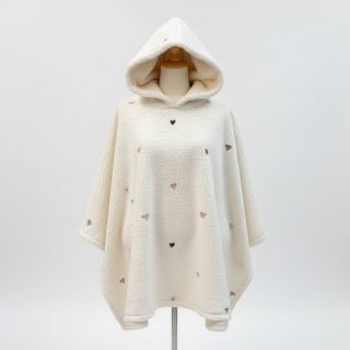 Kabát anyag TEDDY EMBROIDERY Hearts ecru