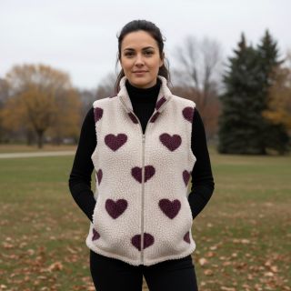 Kabát anyag TEDDY JACQUARD Hearts rouge