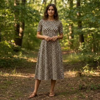 Kordbársony STRETCH Little Leopard light sand