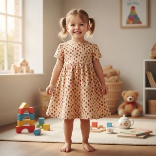 Kordbársony STRETCH Little strawberries sand