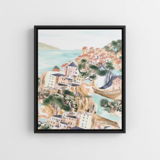 Dekorációs anyag Houses ecru digital print