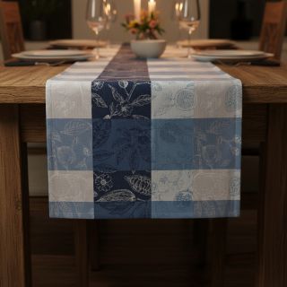 Dekorációs anyag FRENCH TABLE CLOTH JACQUARD Cabosse allover indigo