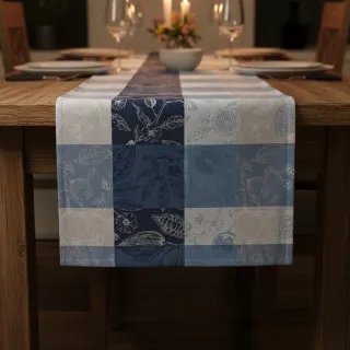 Dekorációs anyag FRENCH TABLE CLOTH JACQUARD Cabosse allover indigo