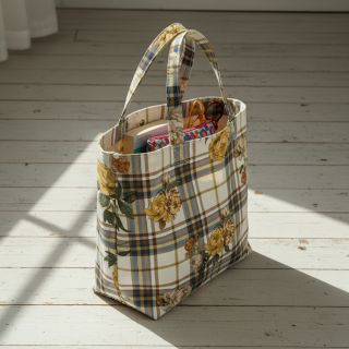 Dekorációs anyag premium Linenlook Classic Peony Check digital print