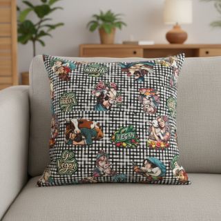 Dekorációs anyag Vegan black check digital print