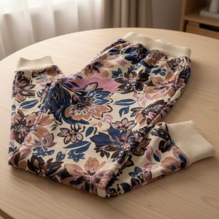 Szabadidő anyag Flowers Mici ecru digital print