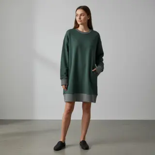 Szabadidő anyag fésült JOGGING dark green melange