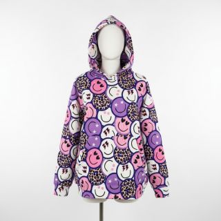 Szabadidő anyag Happy faces purple digital print