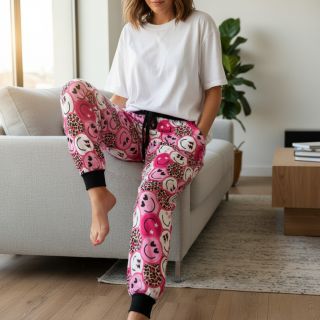 Szabadidő anyag Happy faces pink digital print