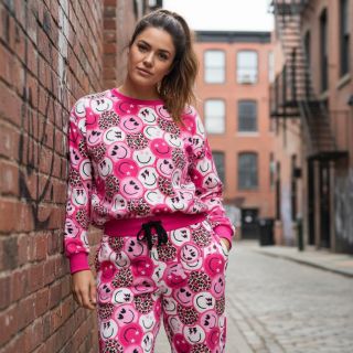 Szabadidő anyag Happy faces pink digital print