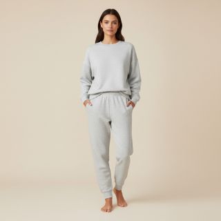 Szabadidő anyag fésült JOGGING ecru melange