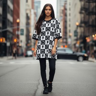 Jersey Happy faces square black digital print