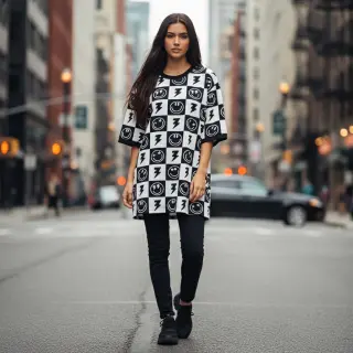 Jersey Happy faces square black digital print