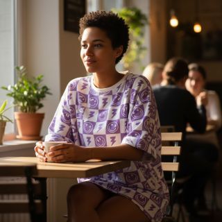 Jersey Happy faces square lavender digital print