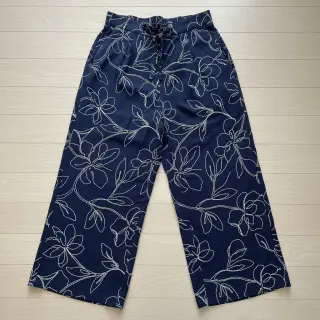 Viszkóz lenvászonnal EMBROIDERY Flower Danielle navy