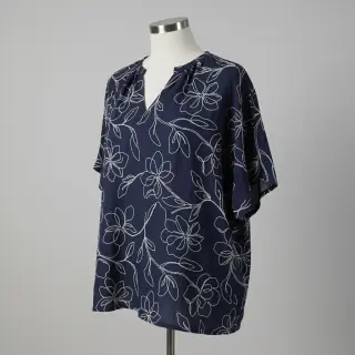 Viszkóz lenvászonnal EMBROIDERY Flower Danielle navy