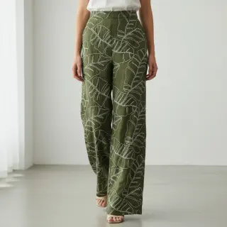 Viszkóz lenvászonnal EMBROIDERY Leaves forest green