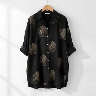 Viszkóz lenvászonnal EMBROIDERY Flower Maya black