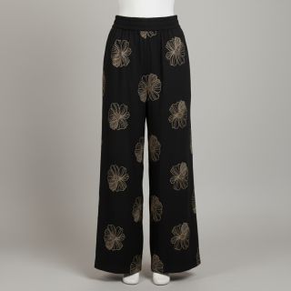 Viszkóz lenvászonnal EMBROIDERY Flower Maya black