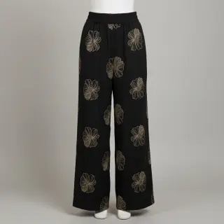 Viszkóz lenvászonnal EMBROIDERY Flower Maya black