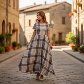 Viszkóz lenvászonnal YARN DYED Checks taupe