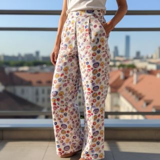 Viszkóz lenvászonnal Natural Livy blue digital print