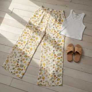 Viszkóz lenvászonnal Natural Livy yellow digital print