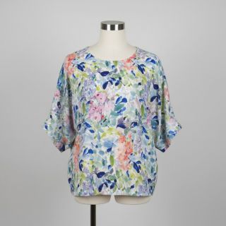 Viszkóz lenvászonnal CREPE Flowers blue digital print