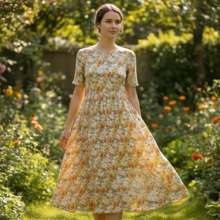 Viszkóz lenvászonnal CREPE Flowers yellow digital print