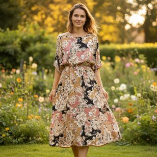 Viszkóz SATIN Flowie Noe black digital print