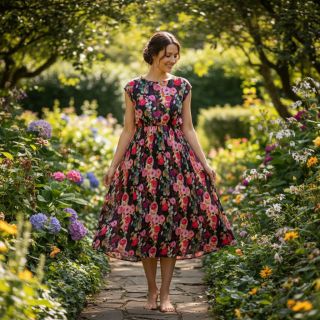 Viszkóz SATIN Night flowers black digital print