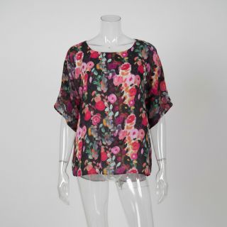 Viszkóz SATIN Night flowers black digital print