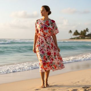 Viszkóz SATIN Red flowers digital print