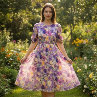 Viszkóz SATIN Lavender flowers digital print