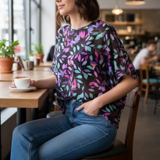 Viszkóz RADIANCE Barbara black digital print