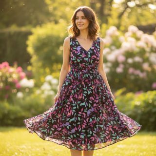 Viszkóz RADIANCE Barbara black digital print