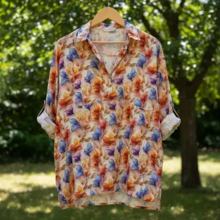 Viszkóz RAYON POPLIN Leafs design D digital print