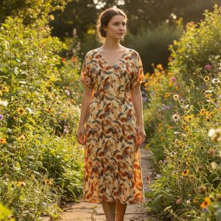 Viszkóz RAYON POPLIN Feathers design C digital print